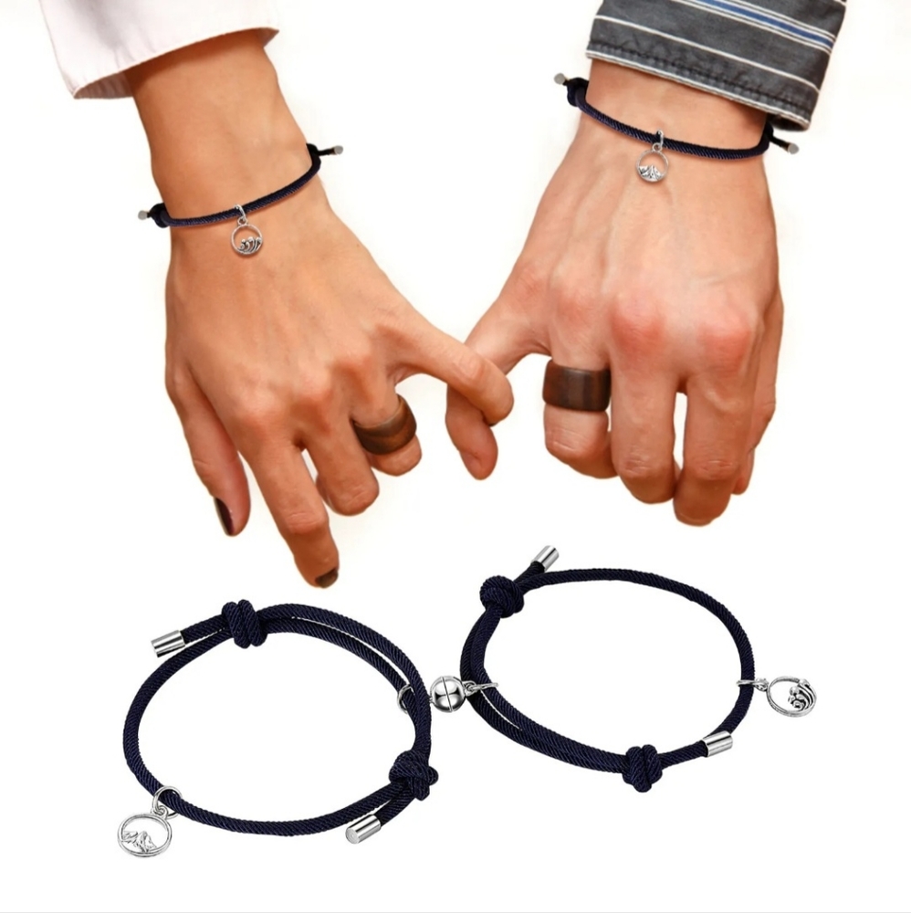 Set Magnetic Friendship Couple Partners Bracelet Set Pair Water Sea Ocean Hills